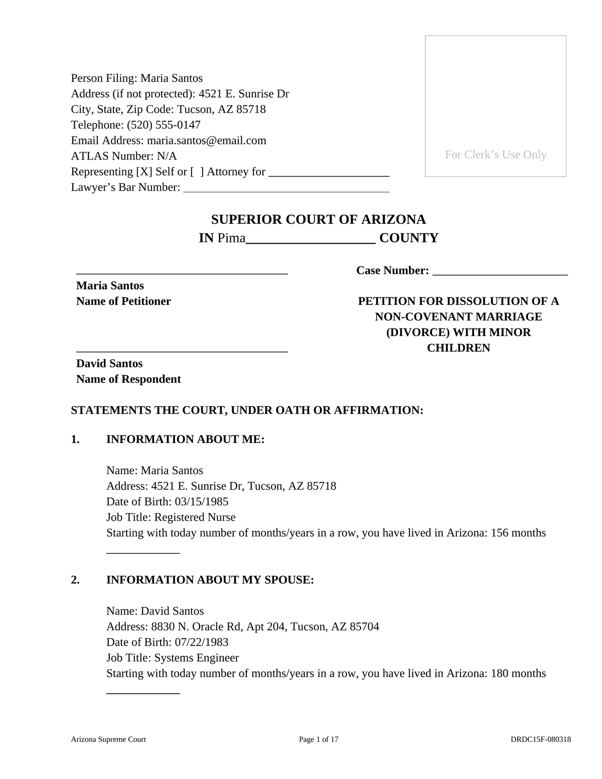 Official DRDC15F Petition for Dissolution of Marriage with Minor Children, filled by Clarity Divorce