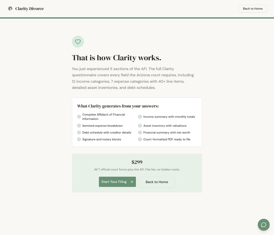 Clarity demo completion showing all documents generated from your answers